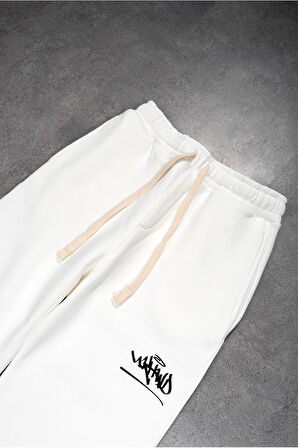 Ekru UKHWD Classic Logo Wide Leg Urban Jogger Eşofman Altı