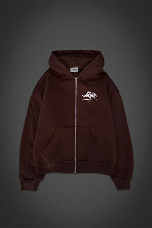 UKHWD Reflective Logo Kahve Zip Hoodie Erkek Ceket