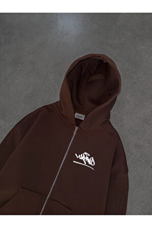 UKHWD Reflective Logo Kahve Zip Hoodie Erkek Ceket