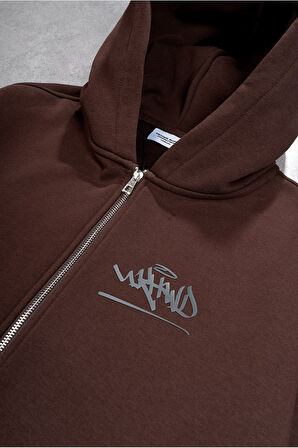 UKHWD Reflective Logo Kahve Zip Hoodie Erkek Ceket