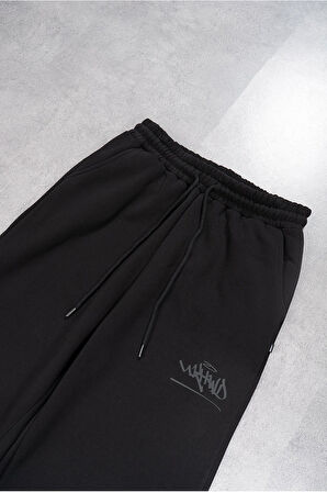 Siyah Classic Logo Skate Baggy Wide Leg Erkek Eşofman Altı