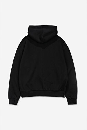 Taşlı Siyah Zip Oversize Erkek Ceket Hoodie