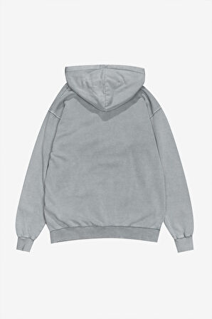 Yıkamalı Gri Oversize Erkek Hoodie