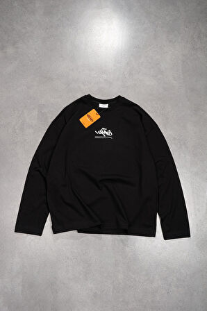 Classic Logo Siyah Oversize Uzun Kollu Erkek Tişört