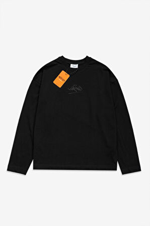 Classic Logo Siyah Oversize Uzun Kollu Erkek Tişört