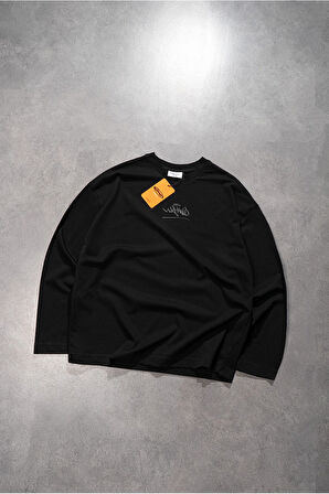 Classic Logo Siyah Oversize Uzun Kollu Erkek Tişört