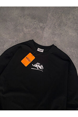 Reflective Classic Logo Siyah Oversize Uzun Kollu Erkek Tişört