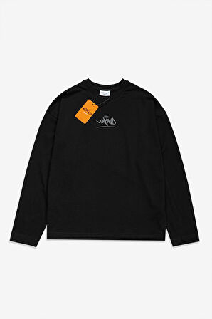 Reflective Classic Logo Siyah Oversize Uzun Kollu Erkek Tişört