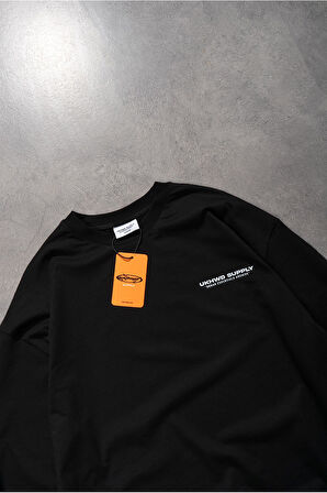 Siyah Supply Oversize Uzun Kollu Erkek Tişört