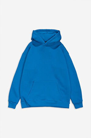 Saks Mavi Basic Oversize Erkek Hoodie