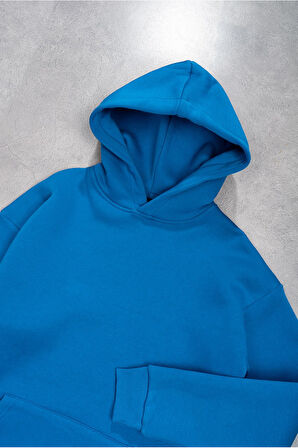Saks Mavi Basic Oversize Erkek Hoodie