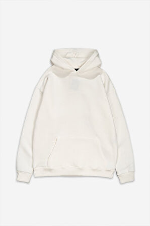 Ekru Basic Oversize Erkek Hoodie