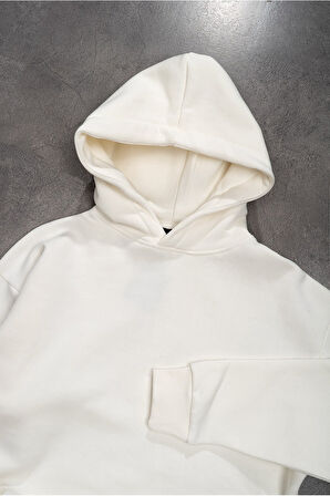 Ekru Basic Oversize Erkek Hoodie