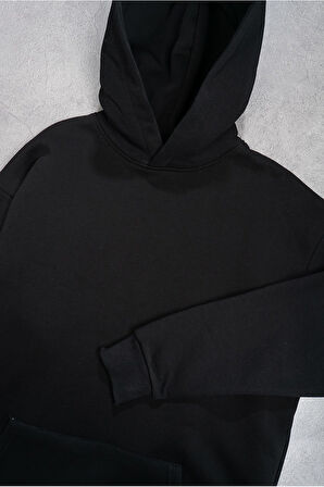 Siyah Basic Oversize Erkek Hoodie
