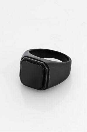 Siyah Taşlı Kare Erkek Yüzük