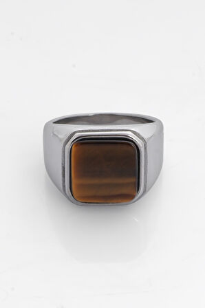 Kahverengi Taşlı Kare Erkek Yüzük