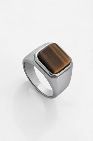 Kahverengi Taşlı Kare Erkek Yüzük