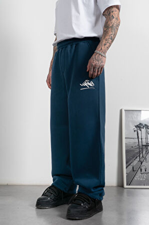 Classic Logo Stoperli Lacivert Wide Leg Erkek Eşofman Altı