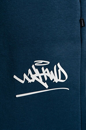 Classic Logo Stoperli Lacivert Wide Leg Erkek Eşofman Altı