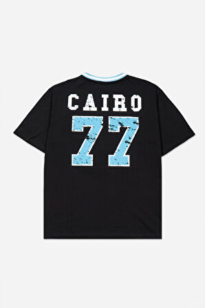 Siyah Cairo 77 Oversize Erkek Forma Tişört