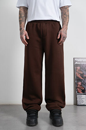 Stoperli Kahve Wide Leg Erkek Eşofman Altı