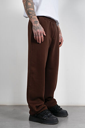 Stoperli Kahve Wide Leg Erkek Eşofman Altı