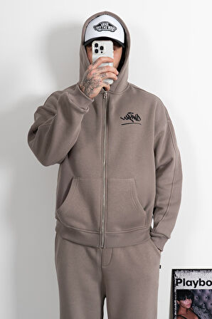 UKHWD Classic Logo Bej Zip Hoodie Erkek Ceket