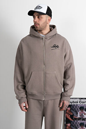 UKHWD Classic Logo Bej Zip Hoodie Erkek Ceket