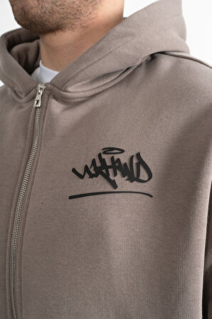 UKHWD Classic Logo Bej Zip Hoodie Erkek Ceket