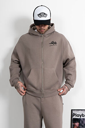 UKHWD Classic Logo Bej Zip Hoodie Erkek Ceket