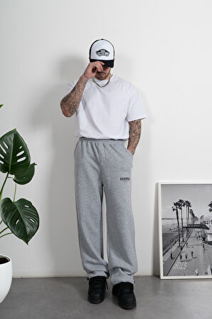 Essentials Amsterdam Stoperli Gri Wide Leg Erkek Eşofman Altı