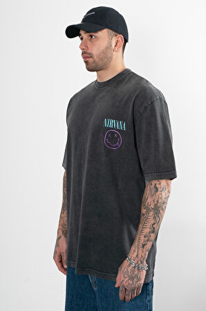 Acid Washed Nirvana Oversize Erkek Tişört UK1460WSSY