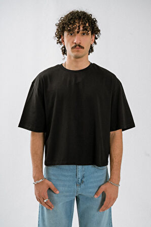 Siyah Boxy Crop Erkek Tişört