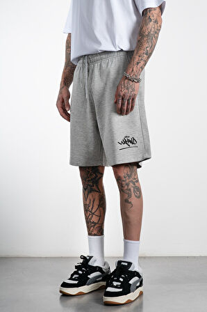 Siyah Classic Graffiti Logo %100 Pamuk Gri Erkek Şort
