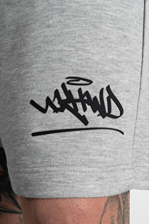 Siyah Classic Graffiti Logo %100 Pamuk Gri Erkek Şort