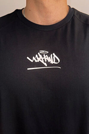 Reflective Graffiti Logo Retro Sports Oversize Erkek Tişört