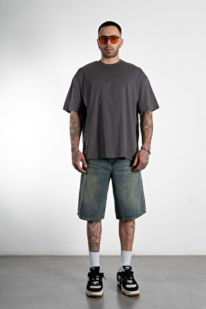 Ukhwd Urban Oversize Füme Erkek Tişört