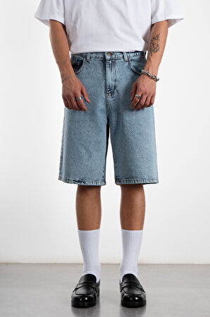 Iced Blue Baggy Denim Urban Jort Erkek Şort