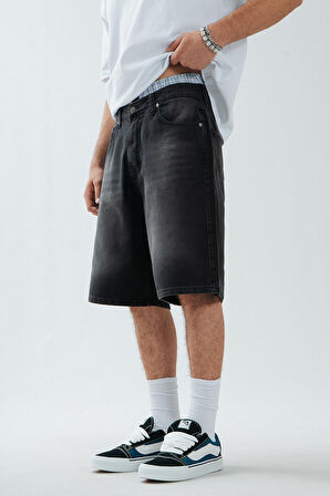 Siyah Baggy Denim Urban Jort Erkek Şort