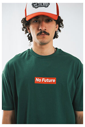 No Future Box Logo Oversize Yeşil Erkek Tişört
