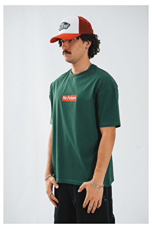 No Future Box Logo Oversize Yeşil Erkek Tişört