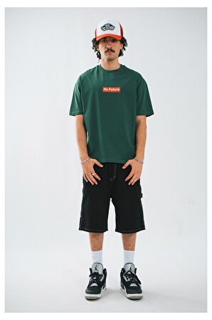 No Future Box Logo Oversize Yeşil Erkek Tişört
