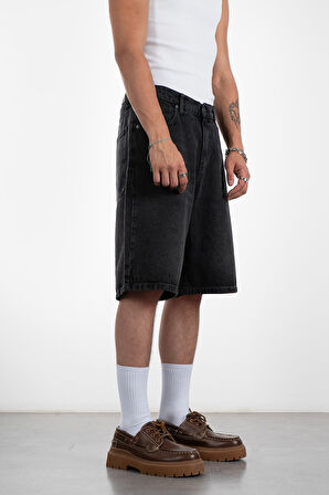 Koyu Gri Baggy Jean Erkek Şort Jorts