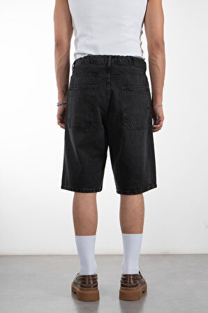 Koyu Gri Baggy Jean Erkek Şort Jorts