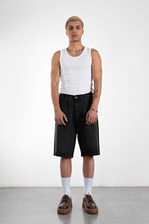 Koyu Gri Baggy Jean Erkek Şort Jorts