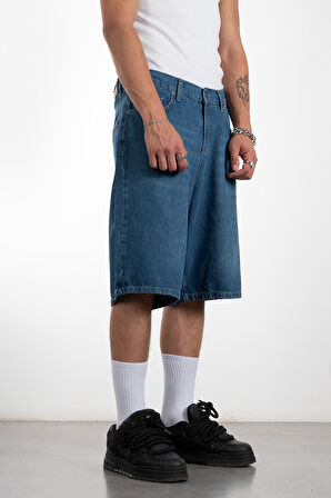 İndigo Mavi Baggy Jean Erkek Şort Jorts