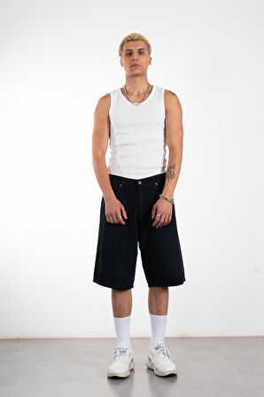 Koyu Lacivert Baggy Jean Erkek Şort Jorts