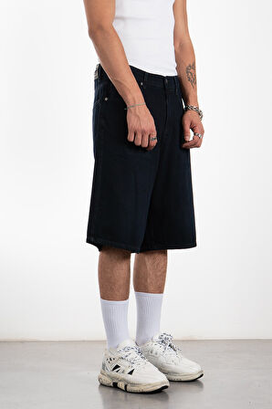 Koyu Lacivert Baggy Jean Erkek Şort Jorts