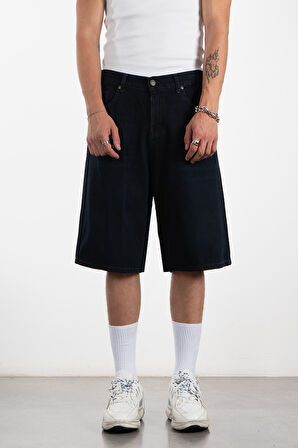 Koyu Lacivert Baggy Jean Erkek Şort Jorts
