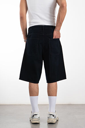 Koyu Lacivert Baggy Jean Erkek Şort Jorts